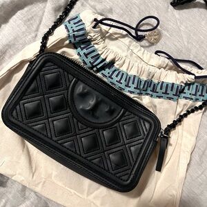 Tory Burch Fleming Matte Double-Zip Mini Bag Black Leather